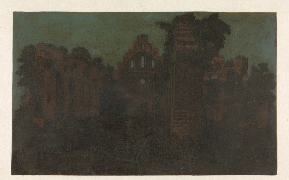 Ruins of the Abbey of Rijnsburg, Large Version by Hercules Segers, print, 1625-1630