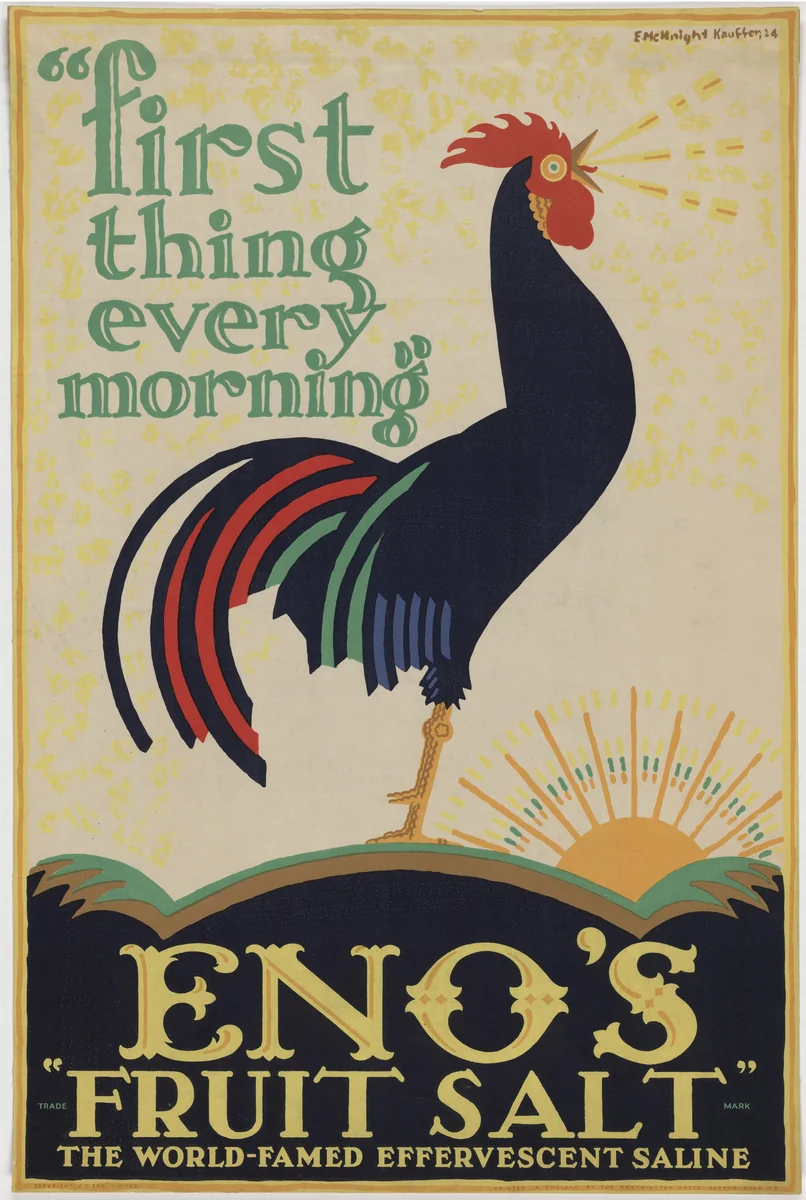 "First Thing Every Morning", Eno's "Fruit Salt", The World-Famed Effervescent Saline by E. McKnight Kauffer, design, 1924