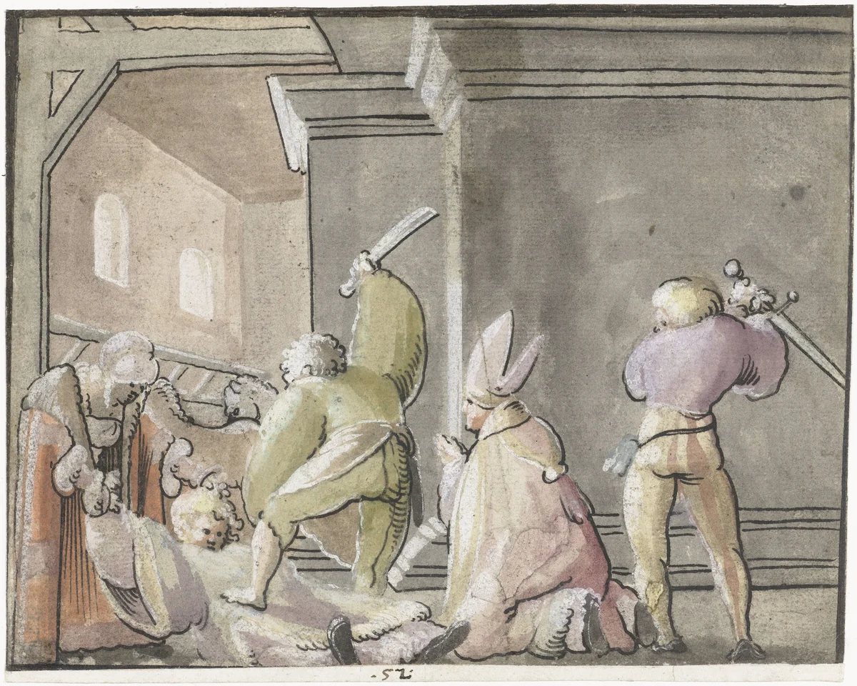 Martelaarschap van een bisschop en zijn dienaar by anonymous, drawing, 1500-1524