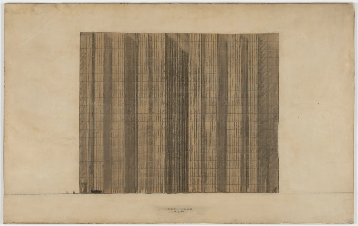 Friedrichstrasse Skyscraper Project, Berlin-Mitte, Germany (Elevation study) by Ludwig Mies van der Rohe, mies van der rohe archive, 1921