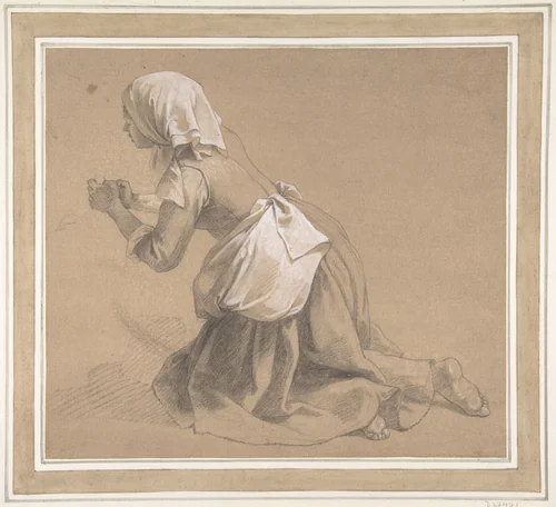 Kneeling Milkmaid by Francesco Londonio, drawing, 1723-1783
