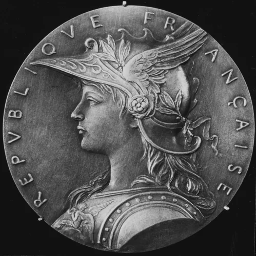 Ideal Head of French Republic by Louis-Oscar Roty, metalwork, 1800-1899