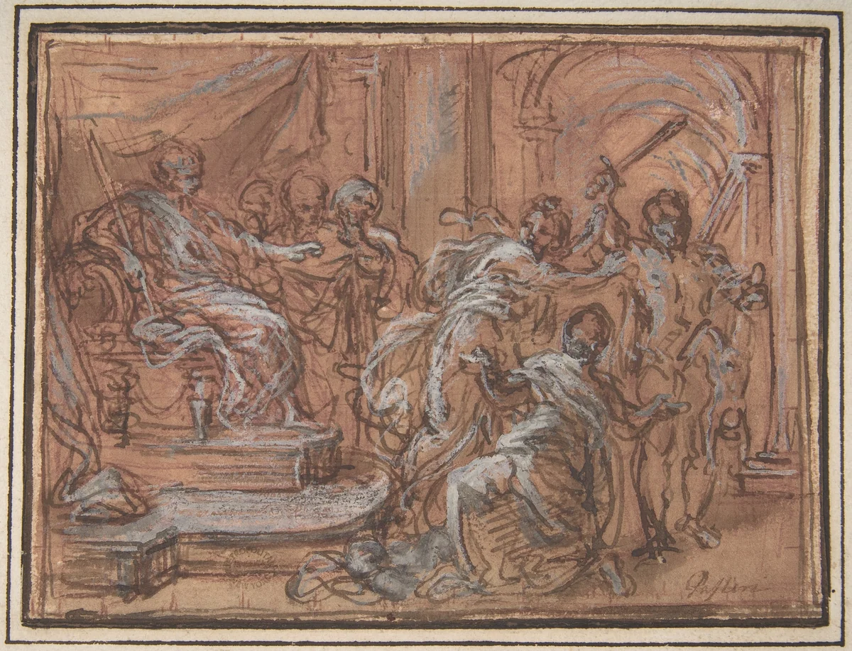 The Judgment of Solomon by Giuseppe Passeri, drawing, 1654-1714