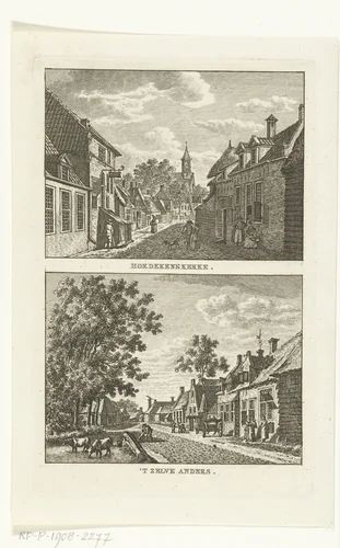 Twee dorpsgezichten te Hoedekenskerke by Carel Frederik Bendorp, print, 1786-1792