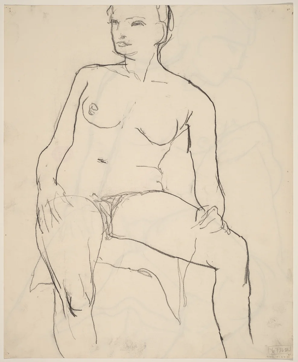 Untitled [seated nude turning her head to the right] [verso] by Richard Diebenkorn, drawing, 1955-1967