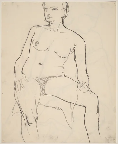 Untitled [seated nude turning her head to the right] [verso] by Richard Diebenkorn, drawing, 1955-1967