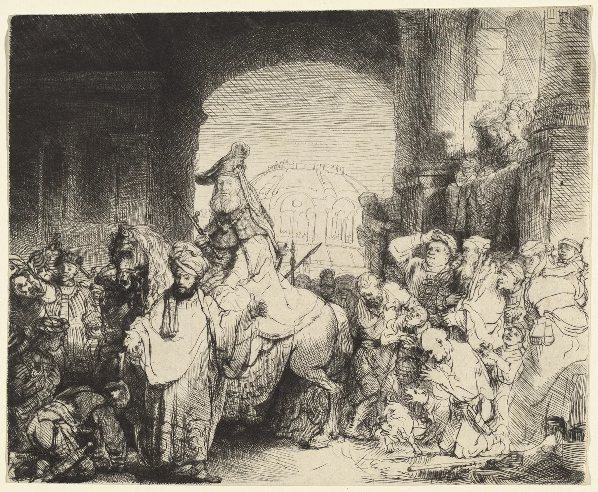 The Triumph of Mordecai by Rembrandt van Rijn, print, 1641