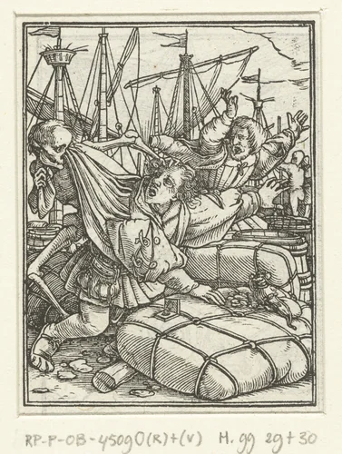 Koopman en de Dood by Hans Holbein, print, 1524-1528