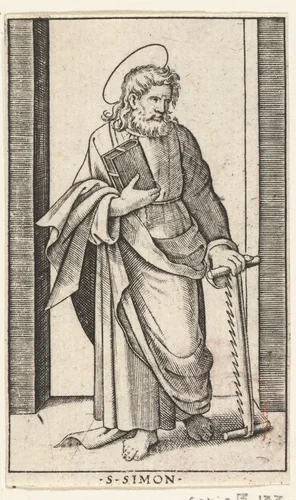 Apostel Simon Zelotes met zaag by anonymous, print, 1517-1577