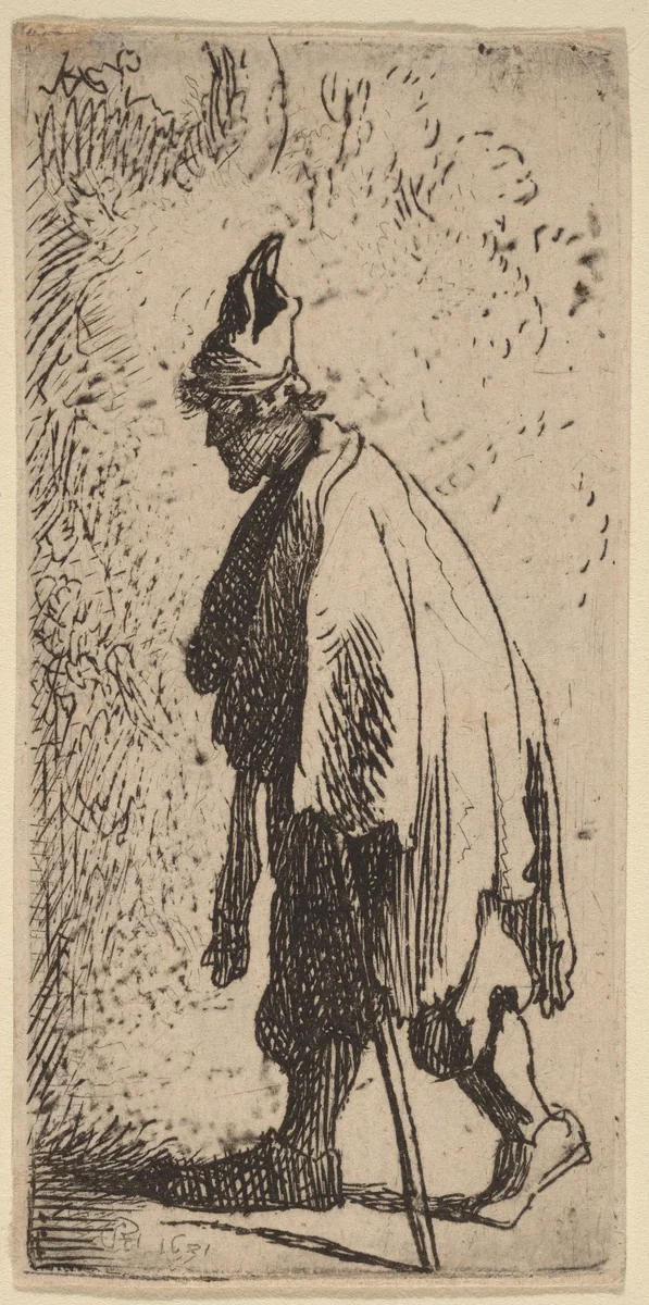 Beggar with a Stick, Walking to the Left by Rembrandt van Rijn, print, 1631