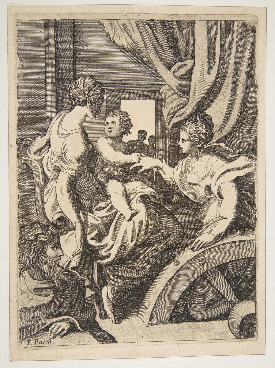 The mystic marriage of Saint Catherine by anonymous, print, 1500-1600