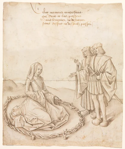 A Lady with Three Suitors by Unknown, drawing, 1495-1505