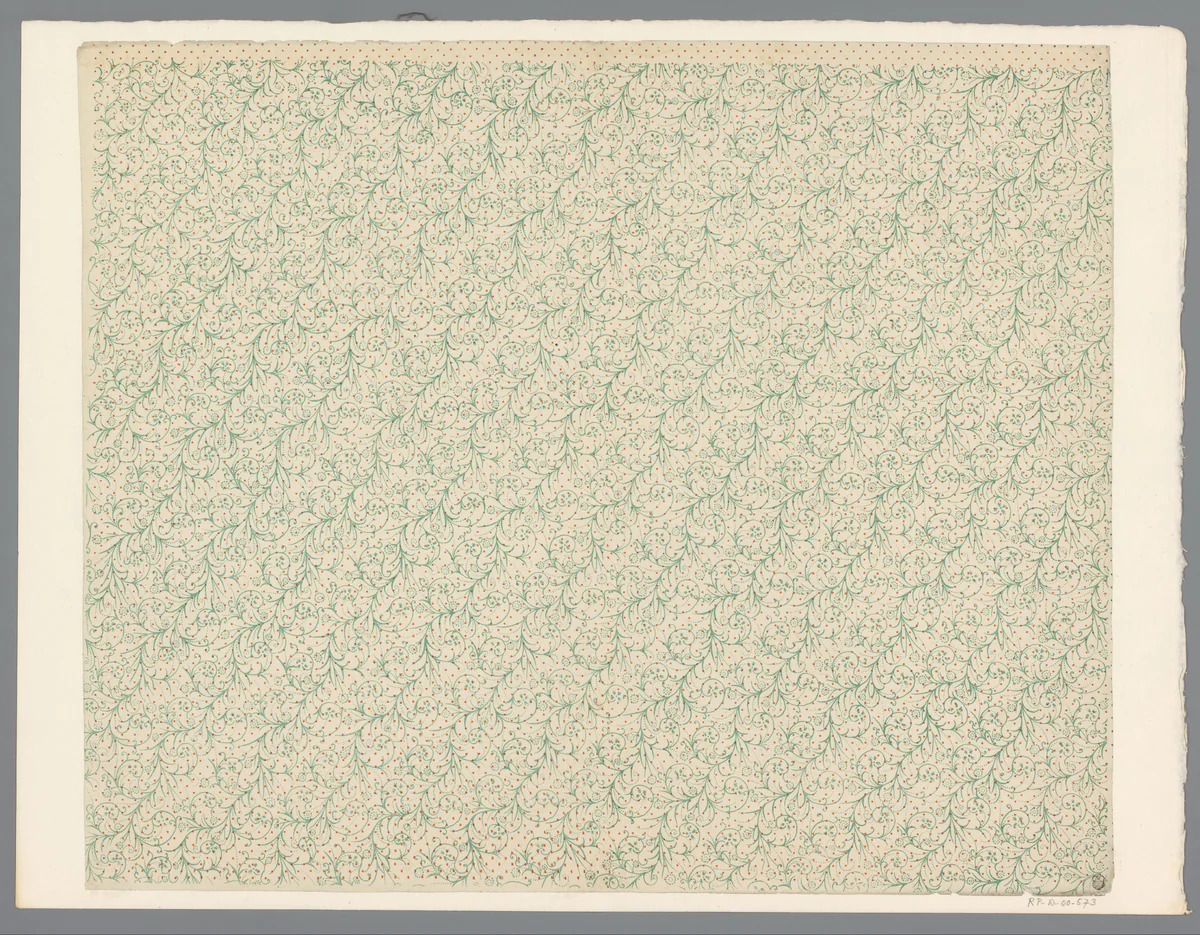 Blad met strooipatroon van ranken en stippen by anonymous, print, 1800-1900