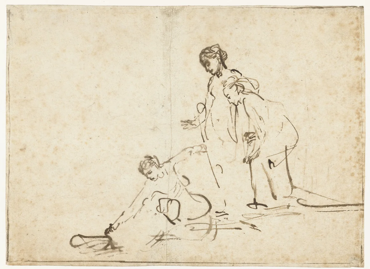 Dochter van farao vindt Mozes by Ferdinand Bol, drawing, 1640-1645