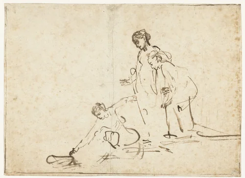 Dochter van farao vindt Mozes by Ferdinand Bol, drawing, 1640-1645