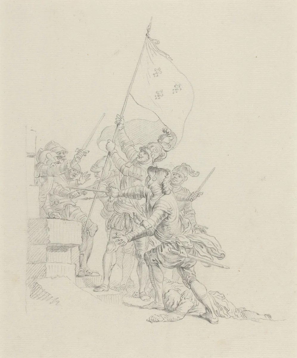 Il monte: il a déjà de ses mains triomphantes... by Hubert François Gravelot, drawing, 1699-1773