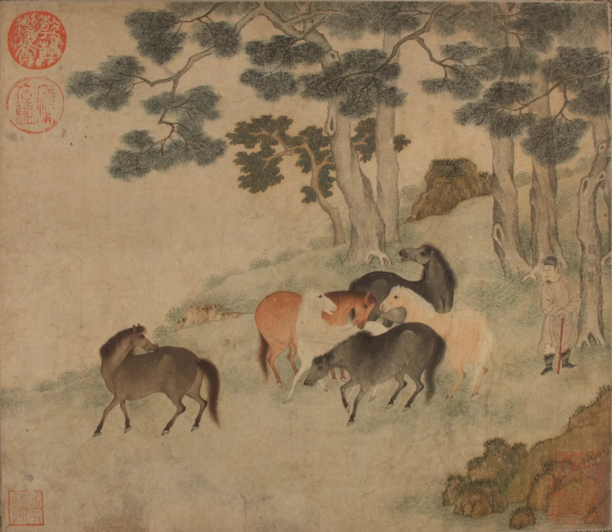 Horses in Landscape with Attendant by Unidentified Artist, painting, 1271-1368