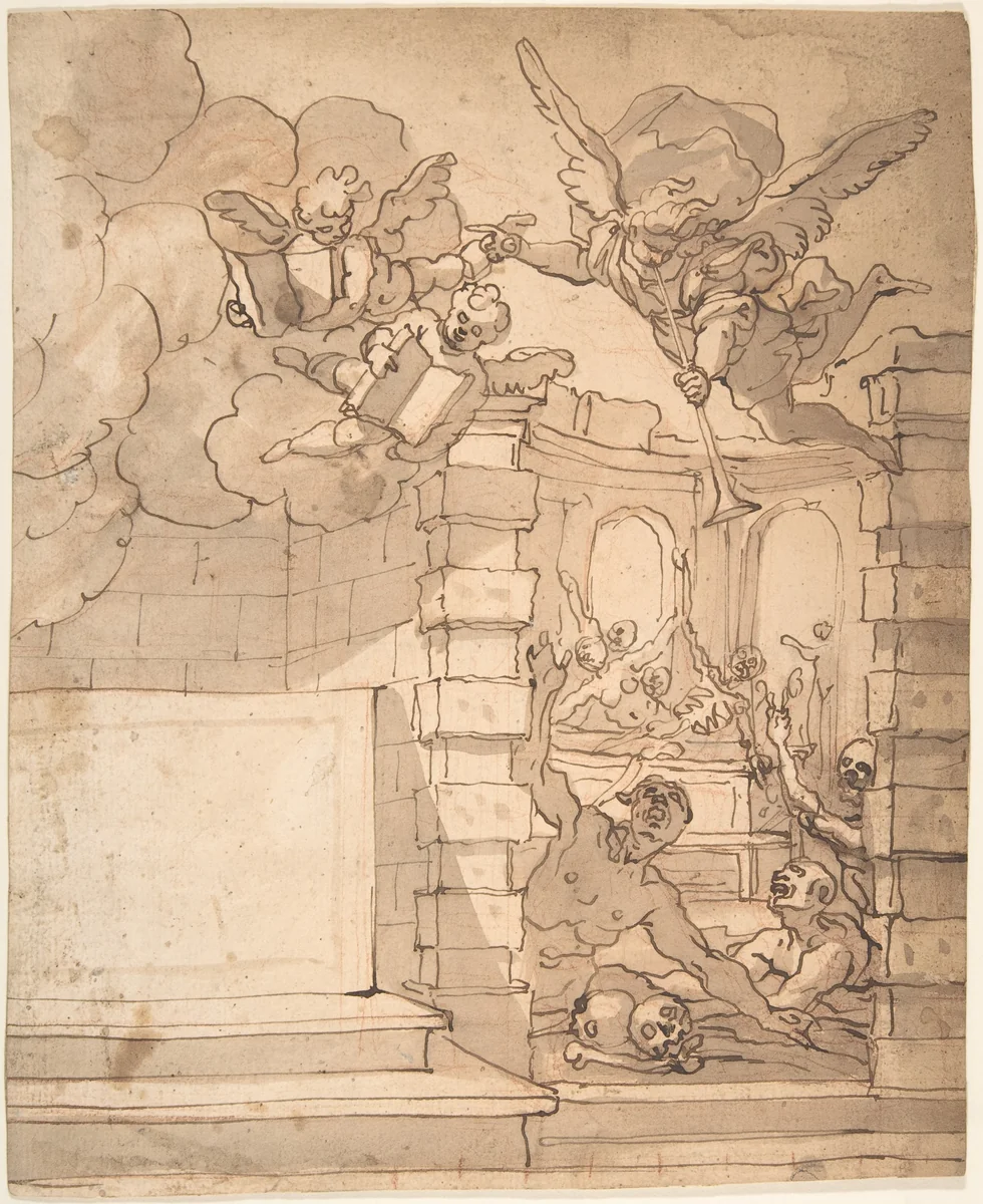 Design for a Title Page - Angel of the Resurrection by anonymous, drawing, 1600-1699
