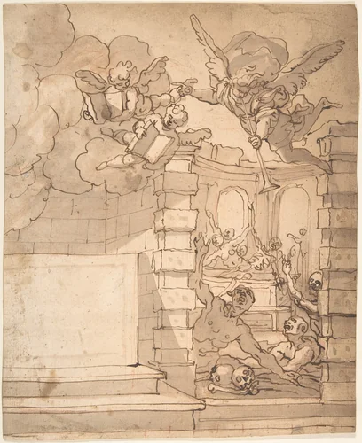 Design for a Title Page - Angel of the Resurrection by anonymous, drawing, 1600-1699