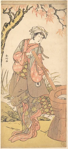 Iwai Kiyotaro in a Shosa Act, Holding a Kine (Pestle) by Katsukawa Shunkō (勝川春好), print, 1779-1799