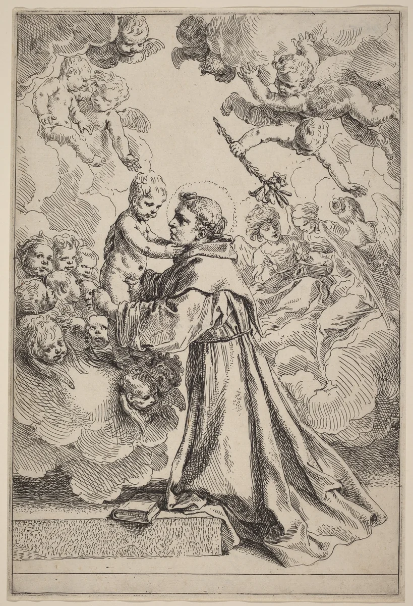 The Large Saint Anthony of Padua by Simone Cantarini, print, 1630-1648