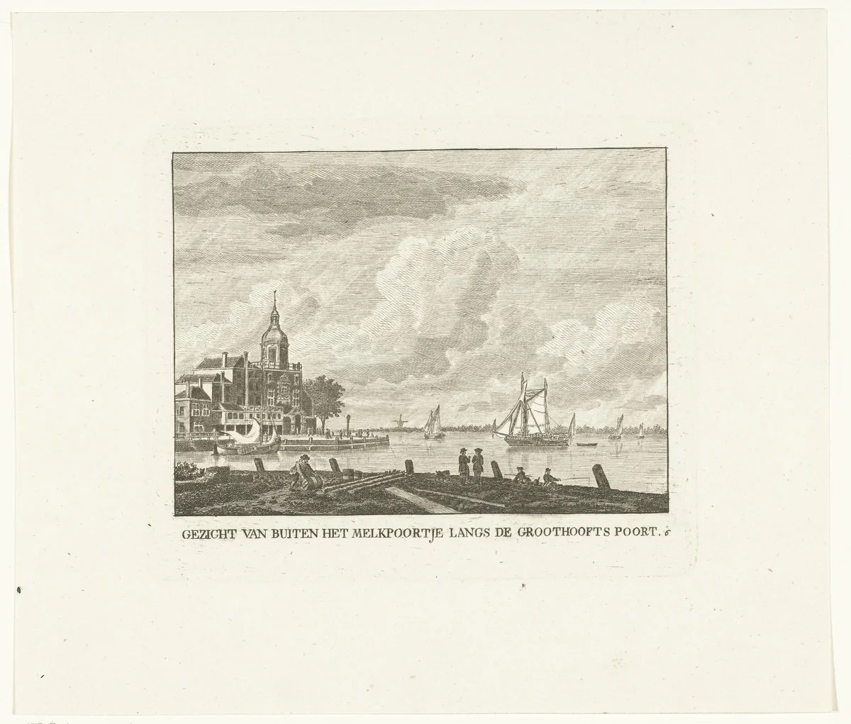 Gezicht vanaf het Melkpoortje op Groothoofdspoort te Dordrecht by Carel Frederik Bendorp, print, 1803