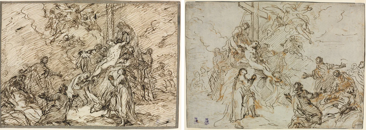 The Deposition (recto) and (verso) by Christian Wink, drawing, 1738-1797