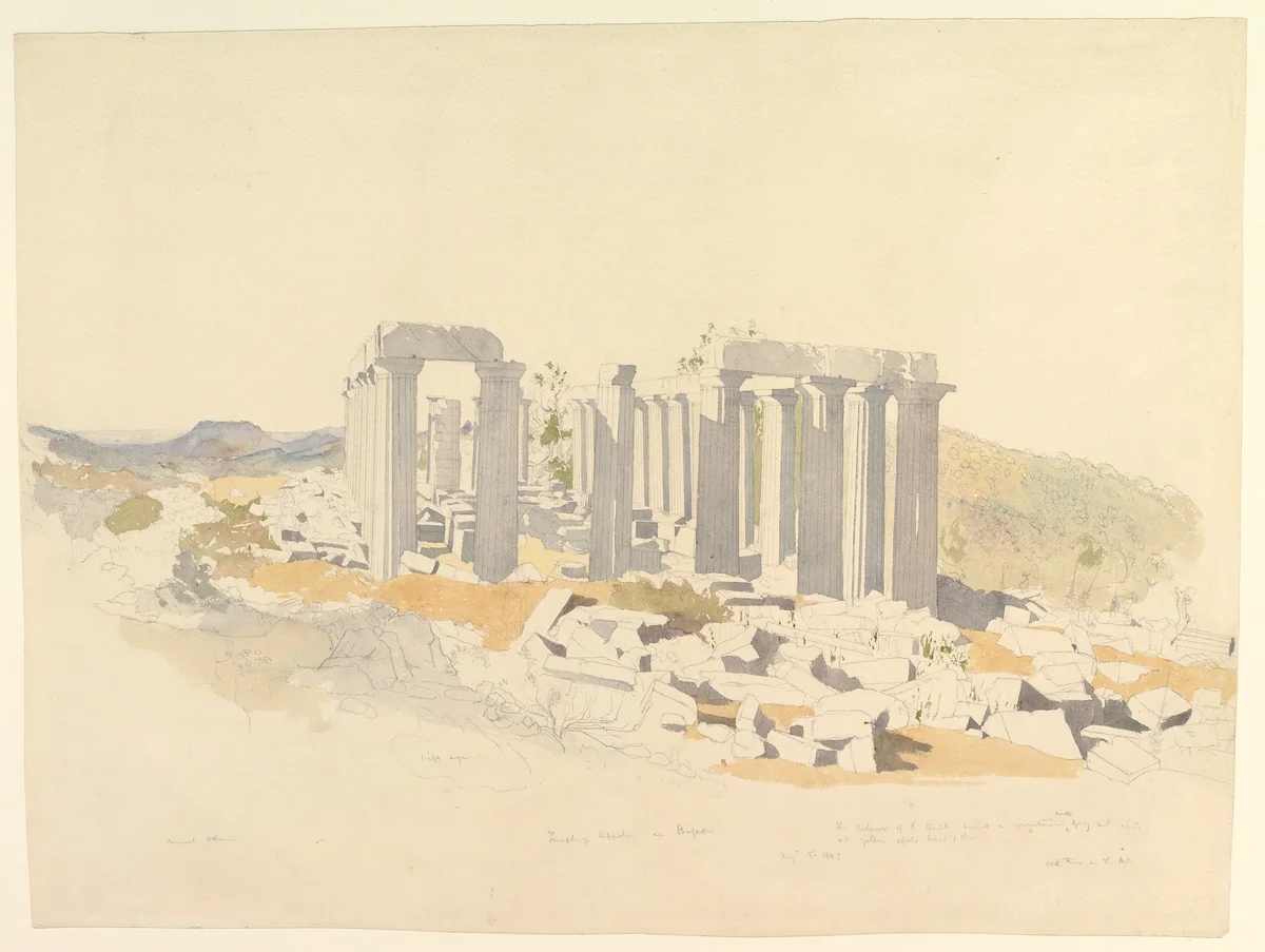 The Temple of Apollo at Bassae by Thomas Hartley Cromek, drawing, 1843