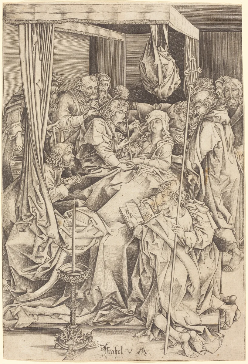 The Death of the Virgin by Israhel van Meckenem; Martin Schongauer, print, 1480-1490