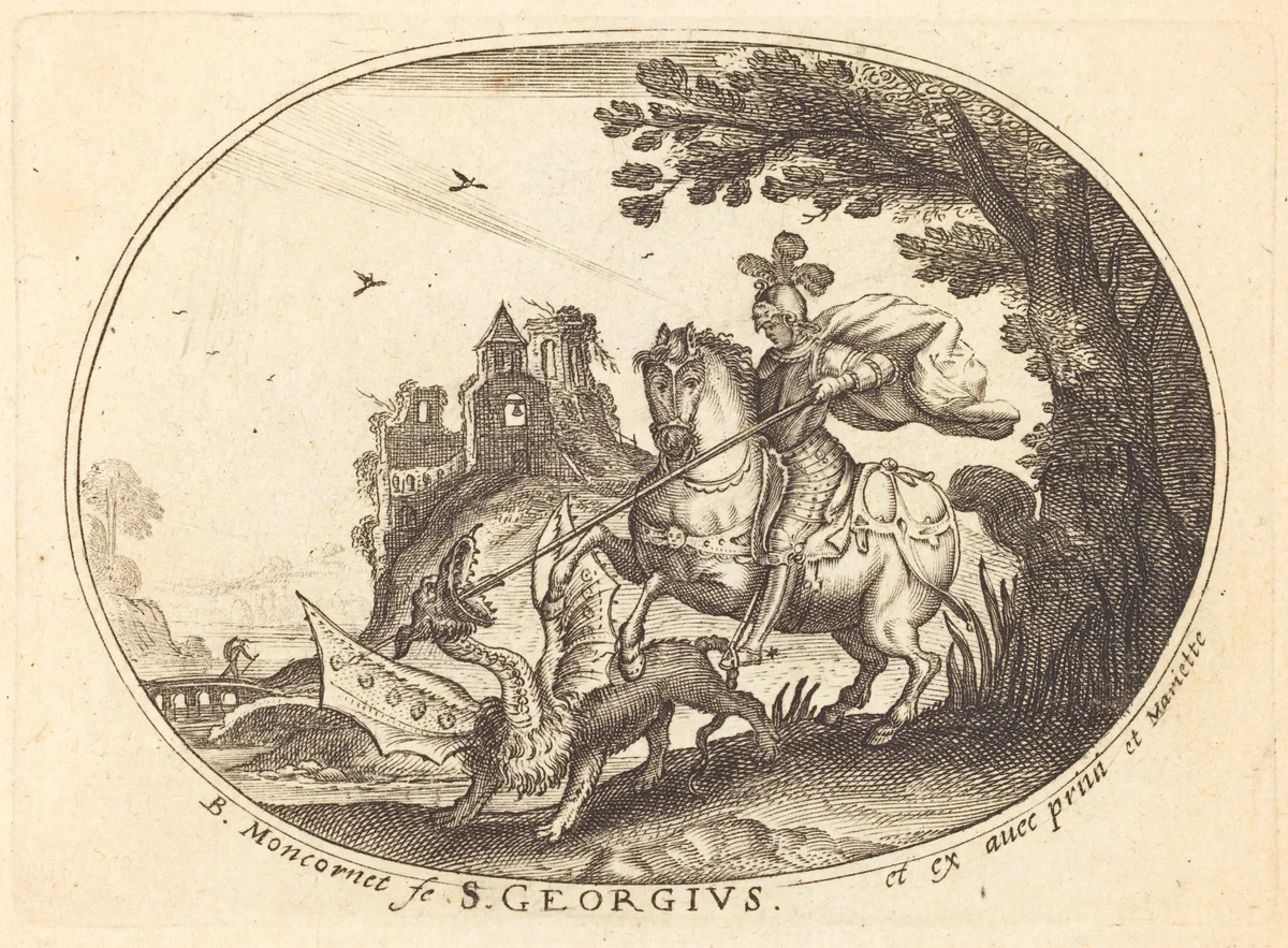 Saint George and the Dragon by Balthasar Moncornet, print, 1600-1668
