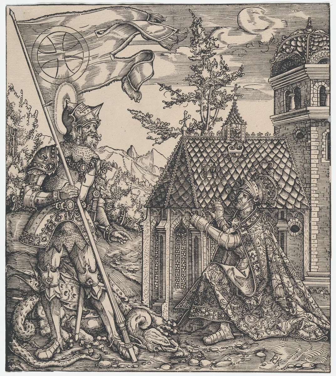 St George as the Emperor's Patron Saint, from "The Habsburg Saints" (Images de Saints et de Saints Issus de la Famille de L'Emperor Maximilian I) by Hans Springinklee, print, 1511-1521