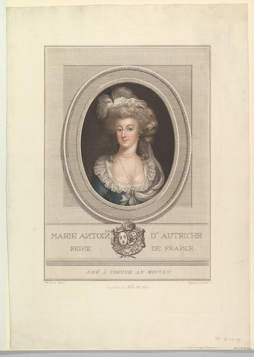 Portrait of Marie Antoinette by John Curtis, print, 1786-1800