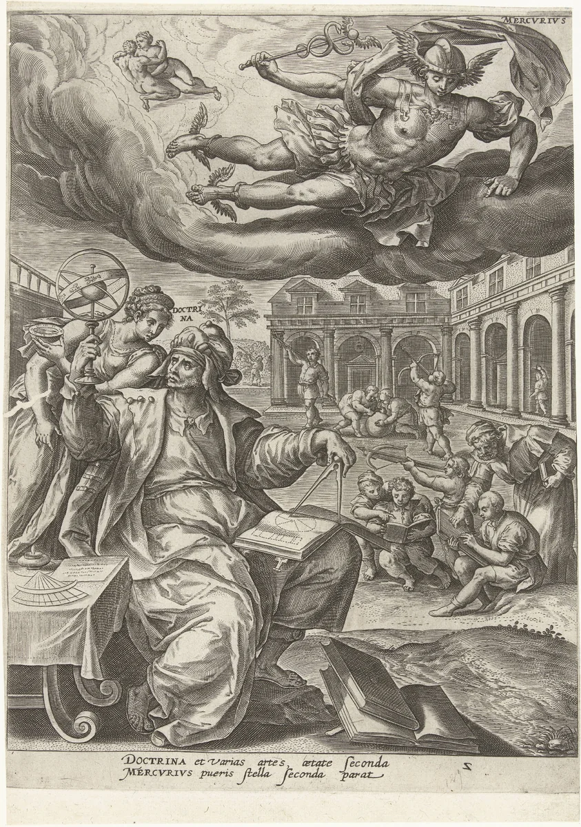 Kindertijd onder invloed van Mercurius by Unknown, print, 1581