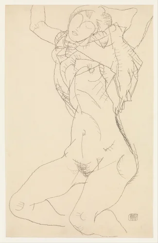 Seminude with Arms Raised by Egon Schiele, drawing, 1914
