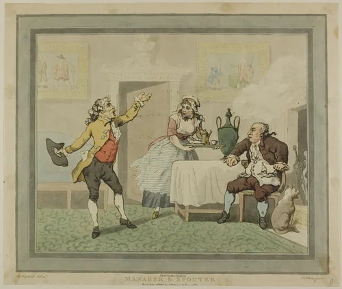 Manager and Spouter by Thomas Rowlandson, print, 1809