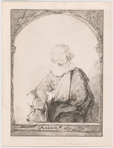 Portrait of a Man in an Armchair, from Collection d'imitations de Dessins d'après les Principaux Maîtres Hollandais et Flamands by Rembrandt van Rijn, print, 1826