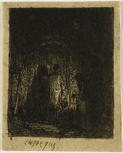 Man and Woman with Lanterns by Charles-Émile Jacque, print, 1833-1894