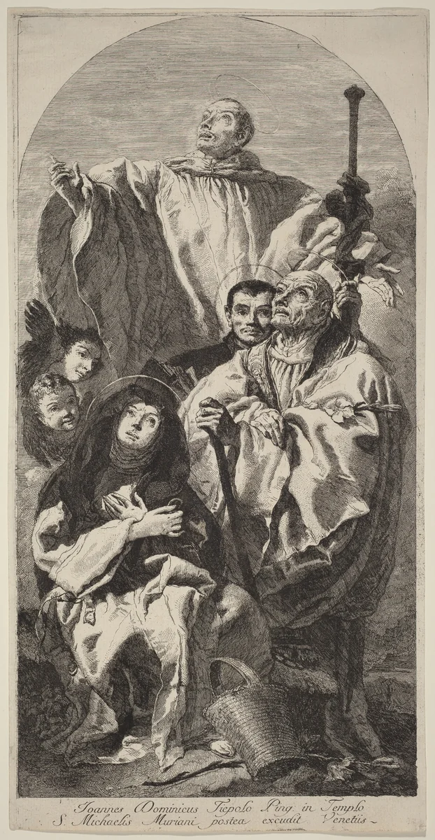 Four Saints of the Benedictine Order by Giovanni Domenico Tiepolo, print, 1727-1804