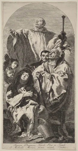 Four Saints of the Benedictine Order by Giovanni Domenico Tiepolo, print, 1727-1804
