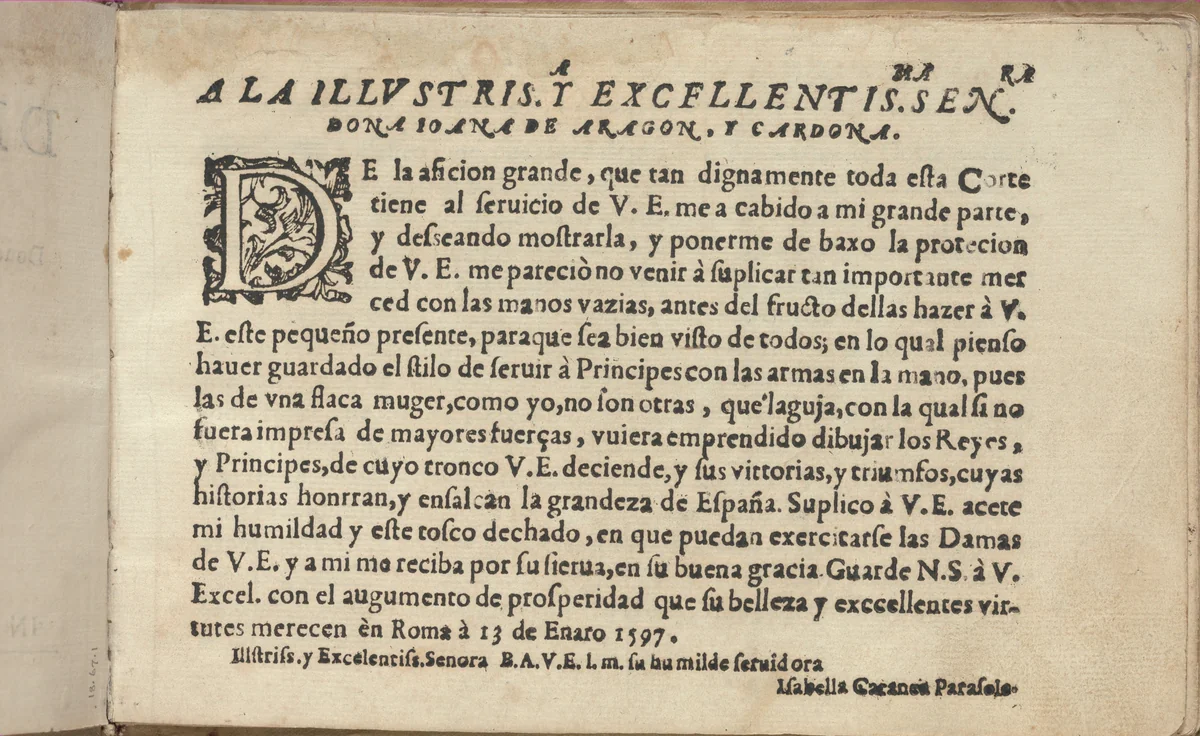 Studio delle virtuose Dame, page 2 (recto) by Isabella Catanea Parasole, book, 1597