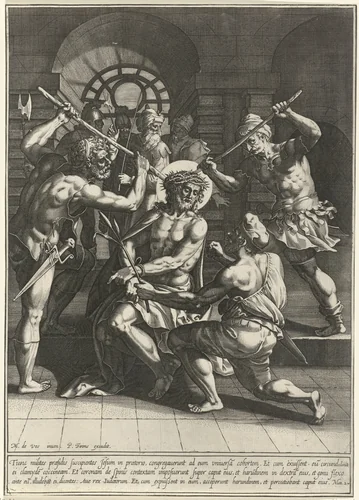 Christus wordt gekroond met de doornenkroon by anonymous, print, 1590-1638