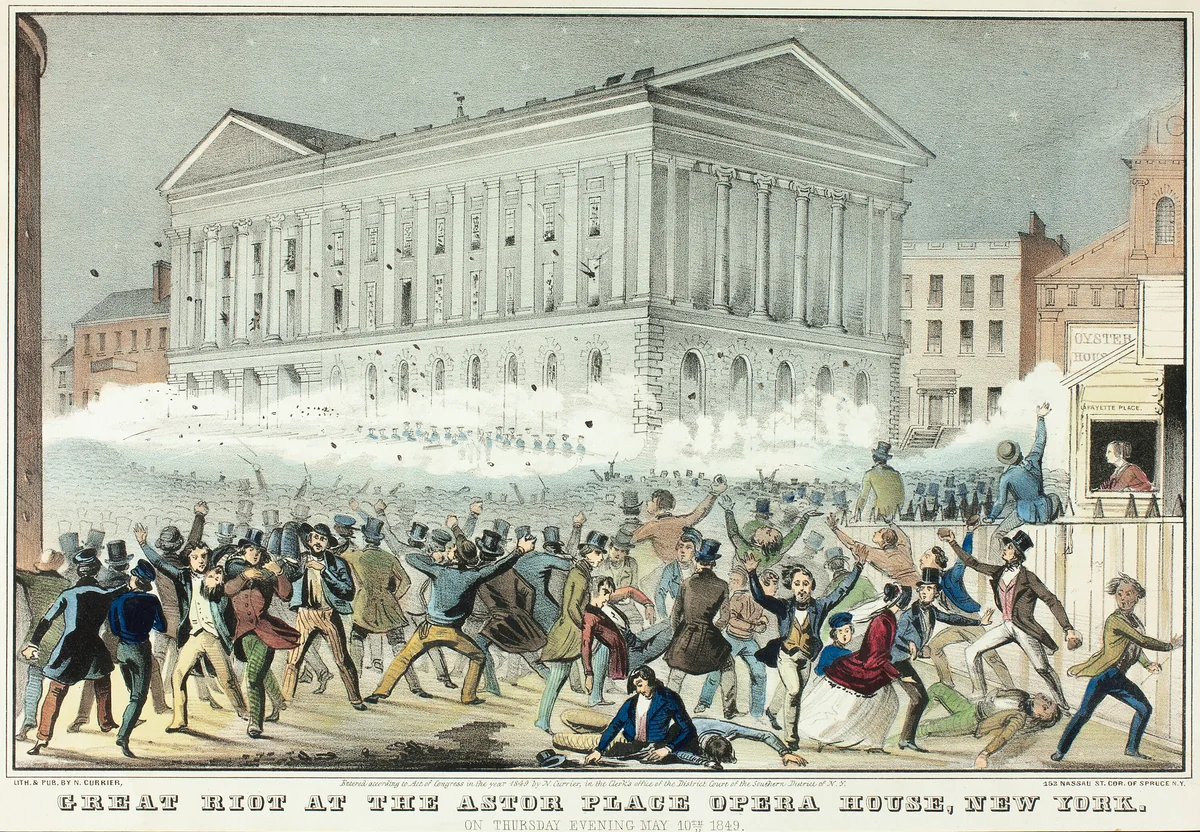 Great Riot at the Astor Place by Nathaniel Currier, print, 1833-1888