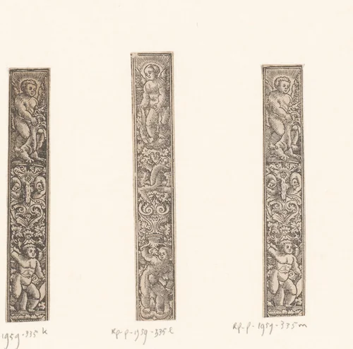 Verticaal fries met twee putti by anonymous, print, 1500-1599