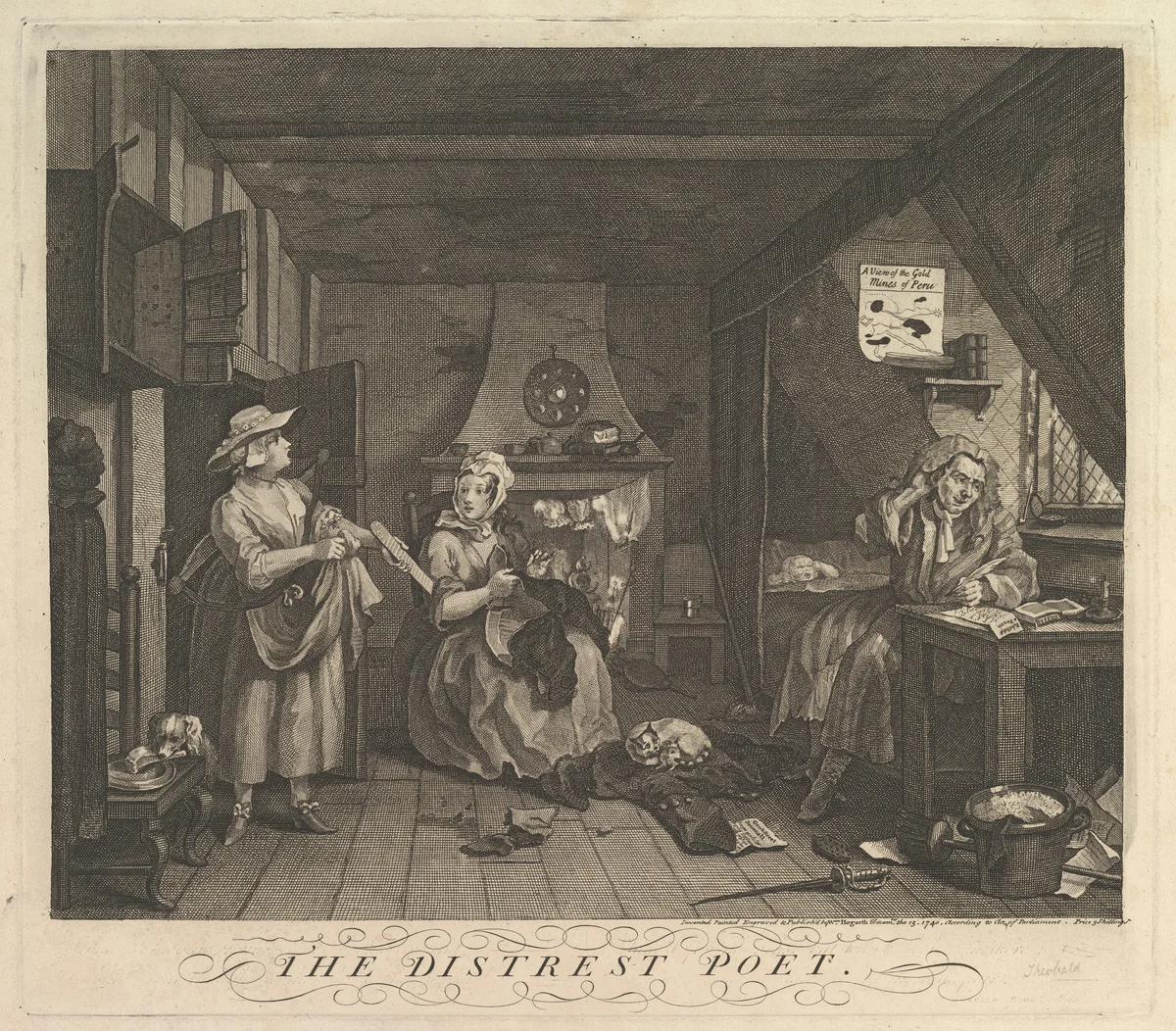 The Distrest Poet by William Hogarth, print, 1740