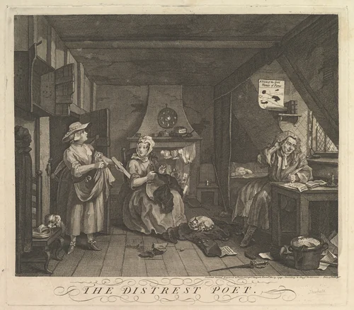 The Distrest Poet by William Hogarth, print, 1740