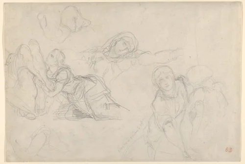Studies of the Virgin and Holy Women for "The Lamentation" by Eugène Delacroix, drawing, 1842-1843