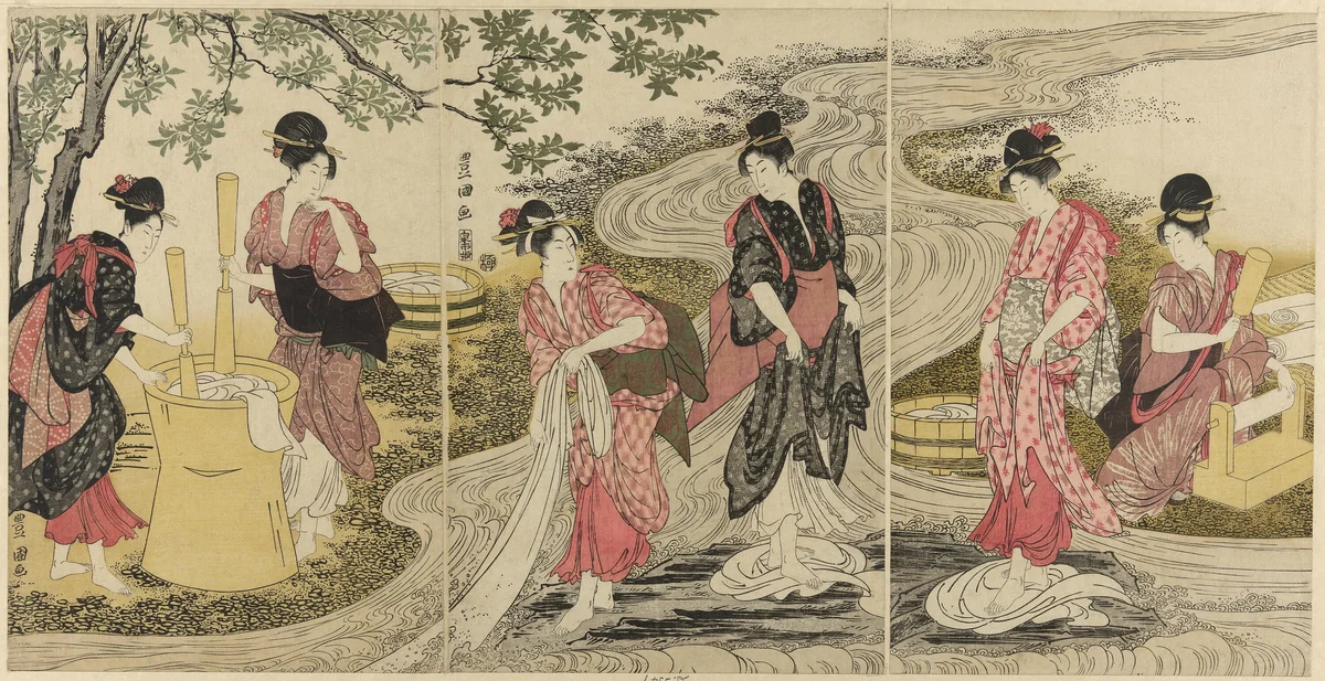 Washing Cloth in a Stream by Utagawa Toyokuni I (初代 歌川 豊国), print, 1792-1802