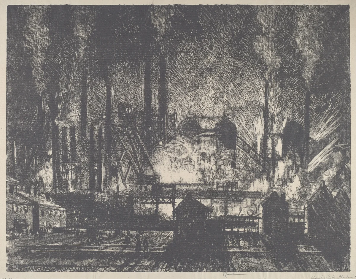 Changing Shifts, Charleroi by Joseph Pennell, print, 1911