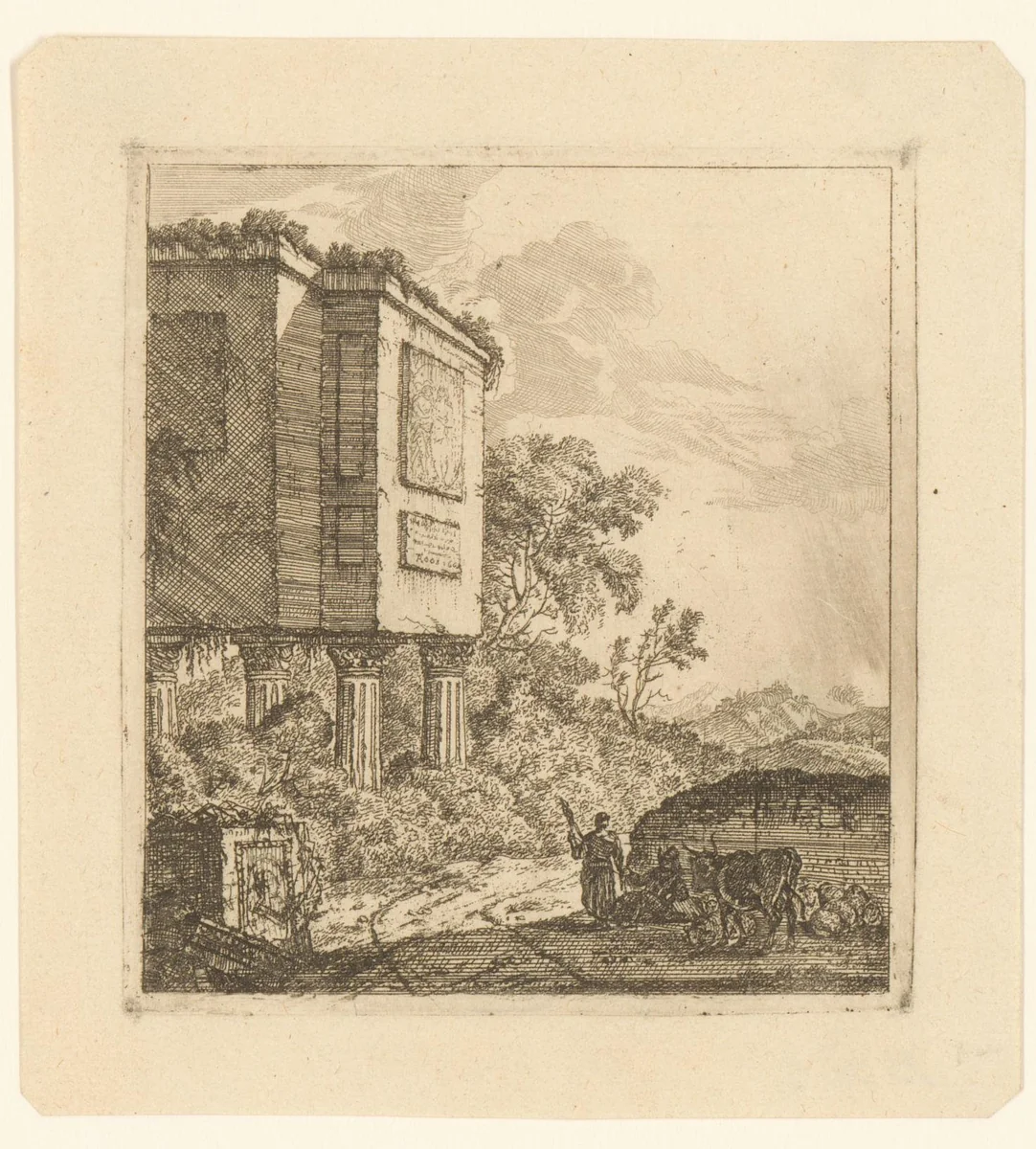 Landschap met een grafmonument by Theodor Roos, print, 1667