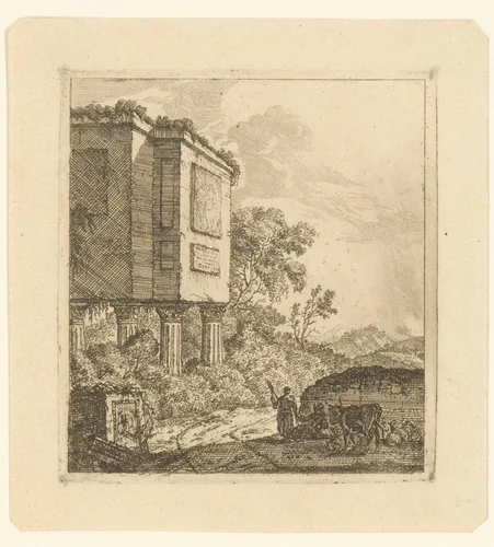 Landschap met een grafmonument by Theodor Roos, print, 1667